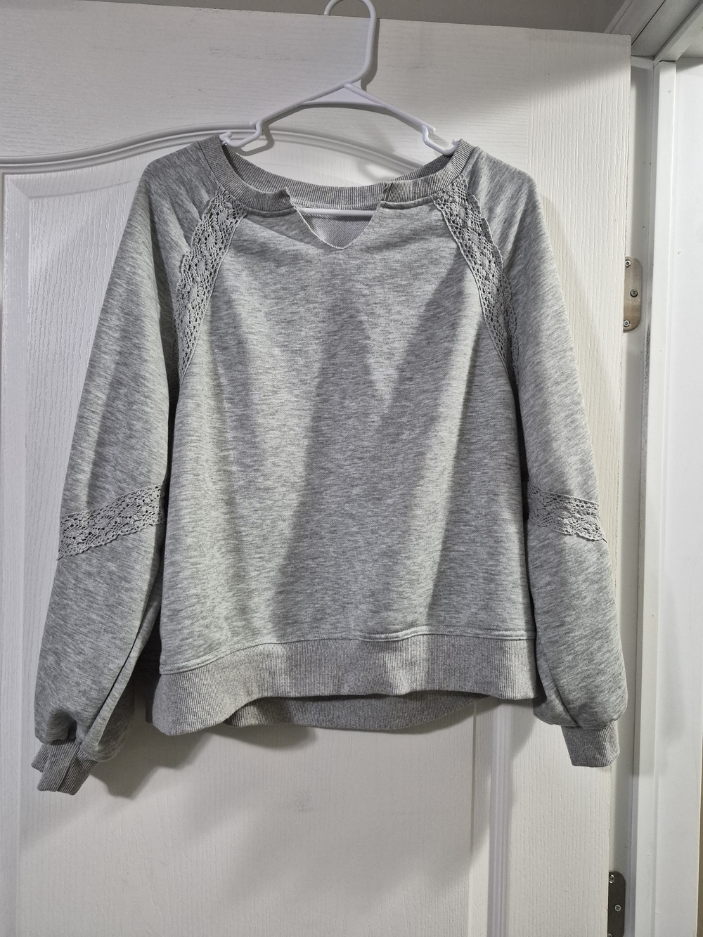 Women's Light Gray Lace-Trim Pullover Sweatshirt